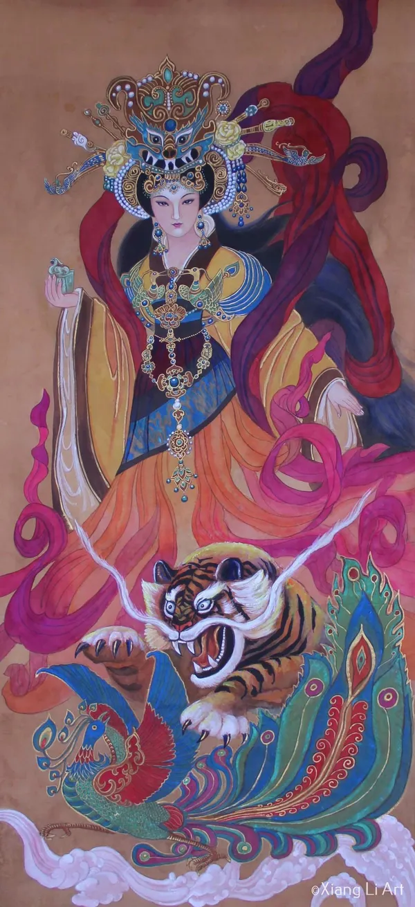 Empress Dou, formally Empress Zhangde, of the Eastern Han — Chinese watercolor on silk by Xiang Li