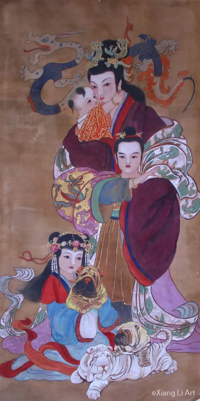 Empress Dou of the Western Han, Chinese watercolor on silk by Xiang Li