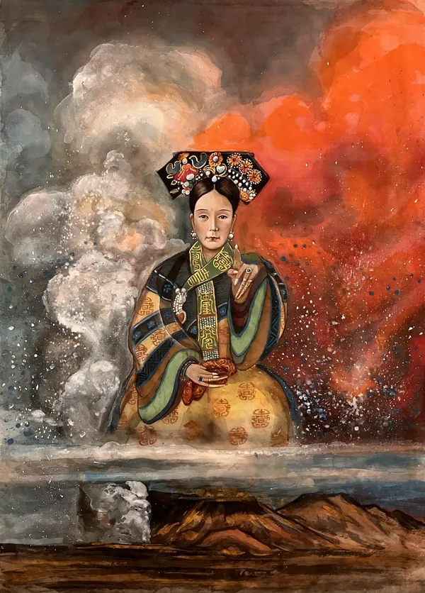 Empress Dowager Cixi of the Qing — Chinese watercolor on silk by Xiang Li