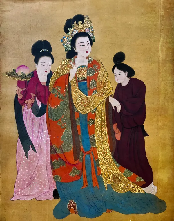 Empress Dowager Wang, Empress Zhuangxian, consort of Emperor Shunzong of Tang — Chinese watercolor on silk by Xiang Li