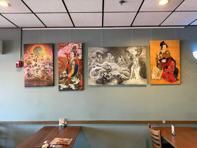 Xiang Li’s empress and panda canvases on display at Mint Kitchen and Bar in Worcester