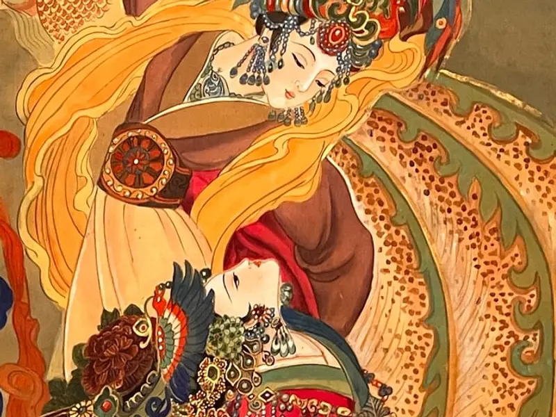 A detail of a silk portrait by Xiang Li