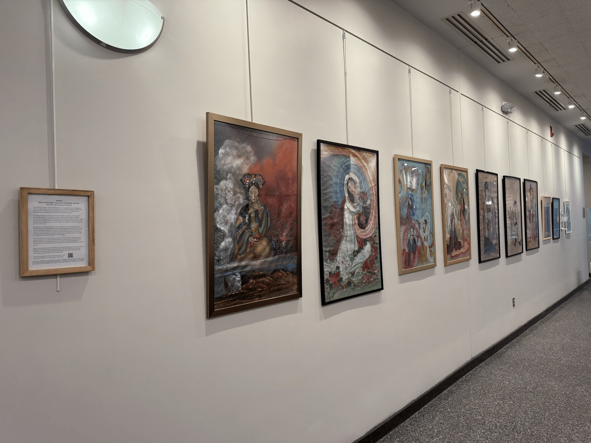 Xiang Li's original Chinese empress paintings at Newton Free Library Main Gallery