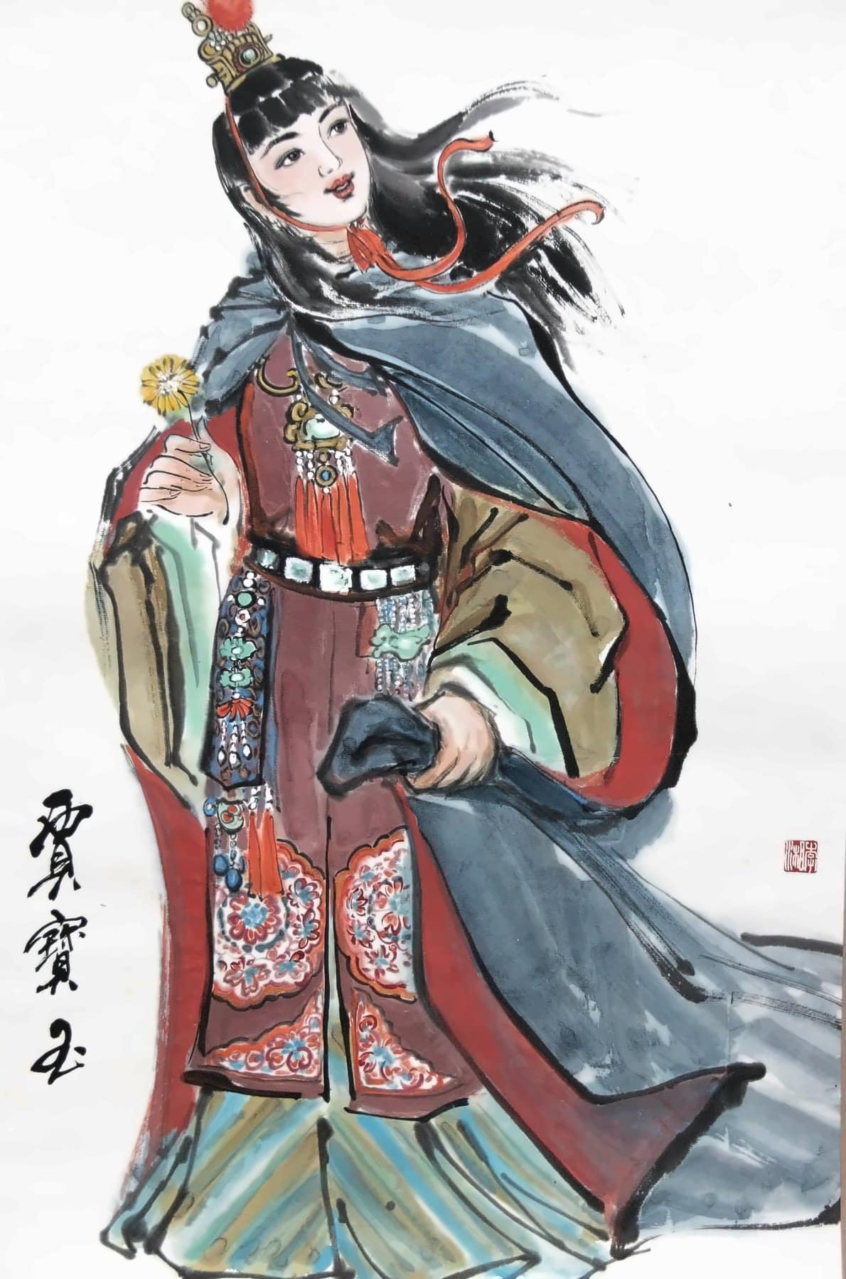 Jia Baoyu 贾宝玉 of Dream of the Red Chamber, Chinese watercolor on rice paper, painted by Xiang Li