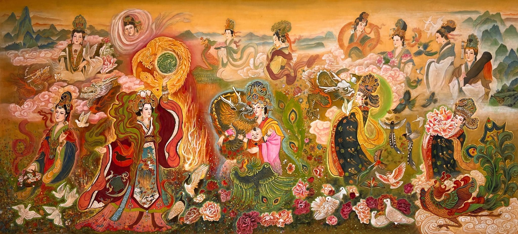 The empresses of the early Northern Song — Chinese watercolor on silk by Xiang Li