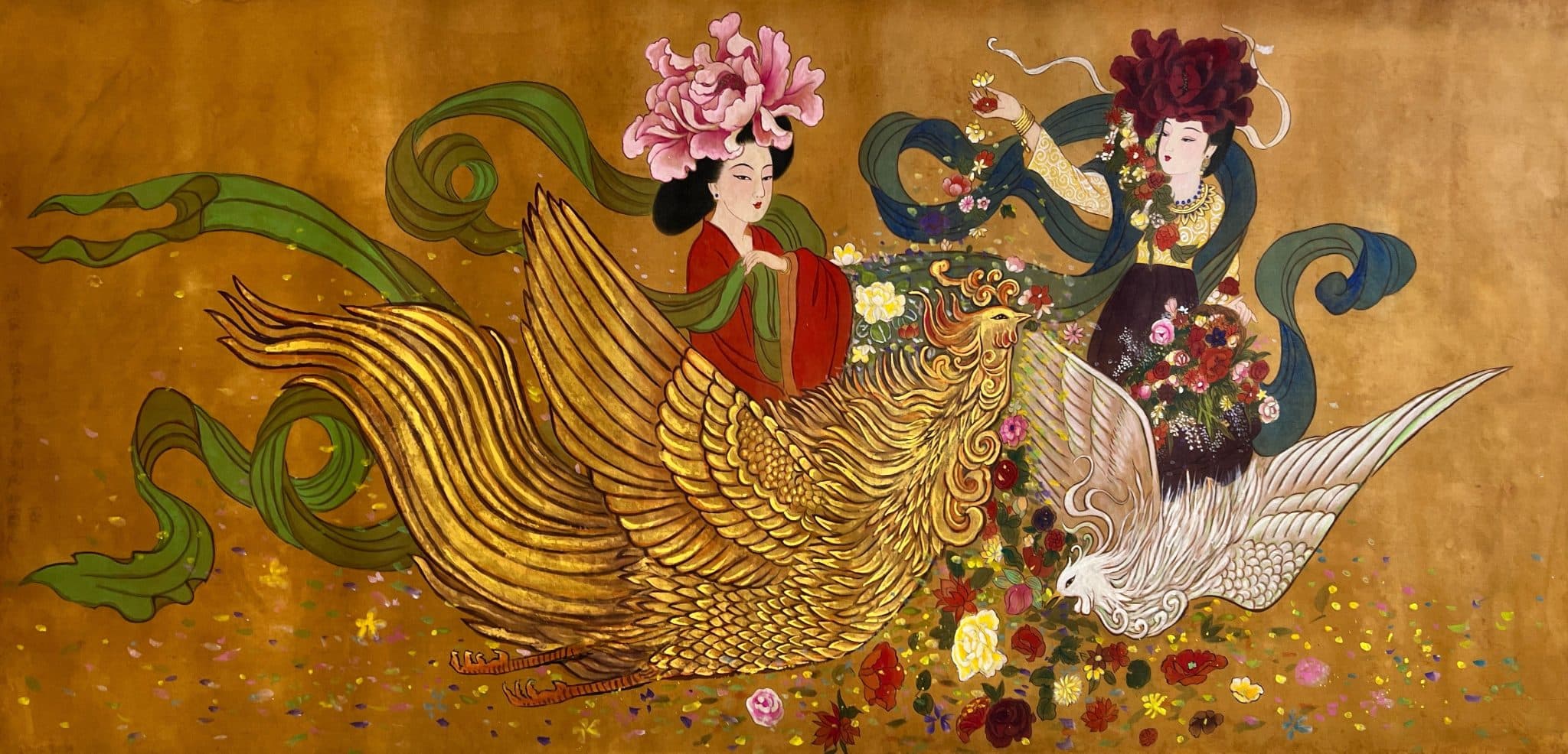Empress Liu and Empress Dou, consorts of Emperor Ruizong of Tang — Chinese watercolor on silk by Xiang Li