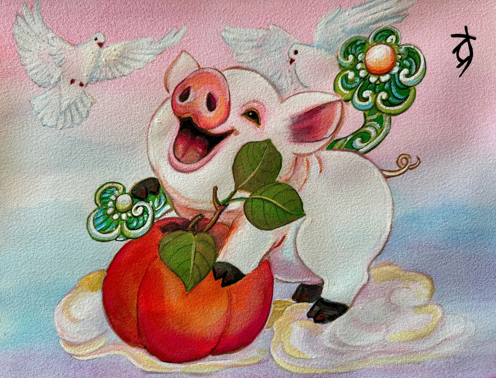 Pig 豬 — Chinese zodiac painting by Xiang Li